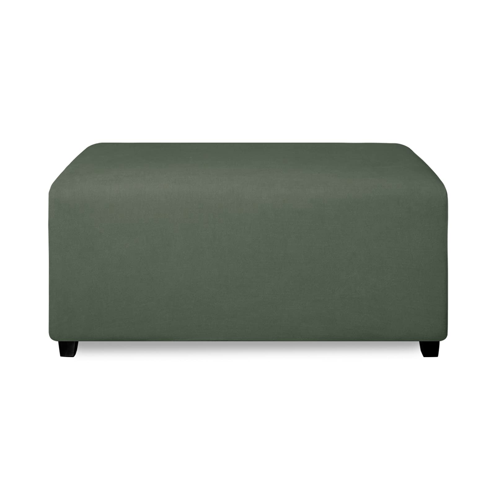 Purefit Super Stretch Soft Form Fit Ottoman Cover Rectangle - Ottoman Slipcovers For Foot Stool & Folding Storage Furniture For Living Room With Nonslip Elastic Bottom (Small, Grayish Green)